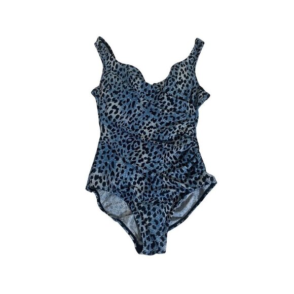 Sea And Sand Women's Blue, Black Animal Print One Piece Swimsuit - 12 - Picture 1 of 11